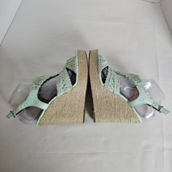 Lucky Brand Ridgeview Wedge Sandals Green Peep Toe Size 38 - Picture 5 of 11